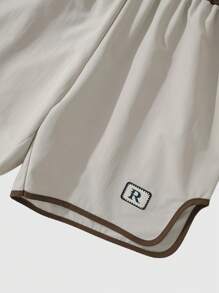 ROMWE MEN Men's Preppy Contrast Color Elastic Waist Loose Casual Shorts - Khaki - View 3