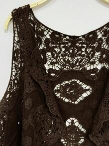 SHEIN LUNE 女式无袖镂空前短后长开衫，夏季 - 棕色 - 查看 3