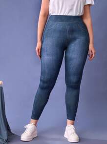 Mulvari Plus Denim-Effect Print Jeggings - Dusty Blue - View 3