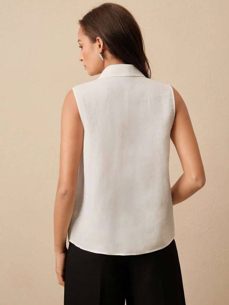 Geometric Floral Rhinestone Decorated Single-Breasted Sleeveless Shirt, Fashionable For Women In Summer