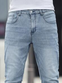 Manfinity Homme Blugi skinny pentru bărbați, stil casual, de stradă, cu buzunar și nasturi, stil zilnic, stil skinny