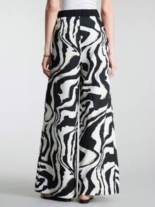 Ontre 2025 New Urban Style Zebra Print Pattern Elastic Waistband Pants For Women, Daily Wear Spring & Summer - Black - View 4