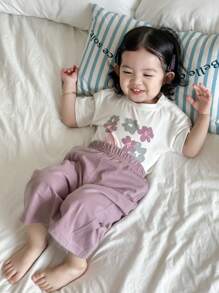 Dazy Kids Toddler Girls' Crew Neck Cute Graphic Print Short Sleeve Casual Pajamas - Mauve Purple - View 7