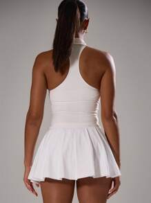 Musera Sport Seamless Collared Fitted Racerback Tank Top Active Workout Gym, Padel, Tennis, Racquetball, Pickleball Gym Fitness - White - View 2