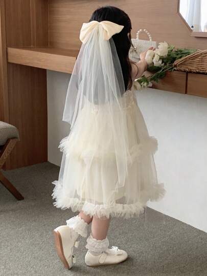 Dazy Kids 少女圆领亮片网纱拼接正式派对宴会中长连衣裙