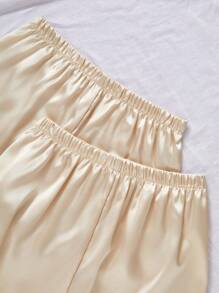 SilkySpell Set de 3 piezas de pijama con camiseta de tirantes, pantalón corto y pantalón largo de unicolor de seda sintética, para vacaciones