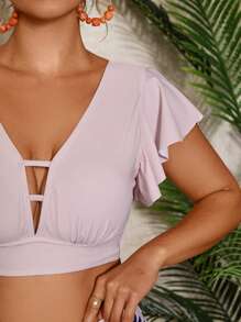 Travachic 大码女式V领印花比基尼套装，海滩度假泳装 - 彩色 - 查看 1