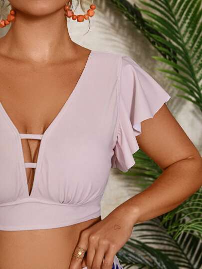 Travachic 大码女式V领印花比基尼套装，海滩度假泳装