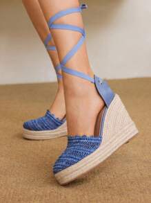 Styleloop Women's Rope Woven Platform Wedge Sandals, Suitable For Party, Wedding, Daily Wear, Vacation - Blue - View 7