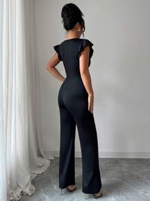 Elenzga Damski jednolity kolor, uniwersalny, heterogeniczny, krótki kombinezon z rękawami typu cap, czarny, lato 2025