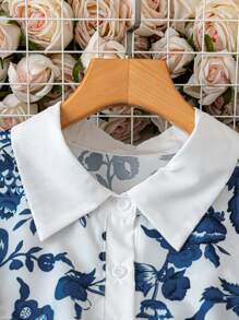 DreamSkyne Plus Size Women Colorblock Short Sleeve Allover Print Mini Dress - White - View 4