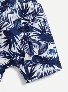 SHEIN Young Boy Tropical Print Patched Pocket Tank Top & Shorts - Navy Blue - View 8