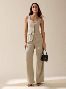 SHEIN Tall Conjunto de 2 piezas de chaleco y pantalones de unicolor elegante para commuter for mujeres