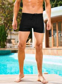 Manfinity Swimmode Men's Contrast Stripe Swim Trunks, Vacation Beach Shorts - Black - View 5