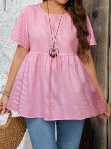 EMERY ROSE Blusa da donna taglie forti, a maniche corte, con stampa a righe e collo rotondo, adatta per l'estate