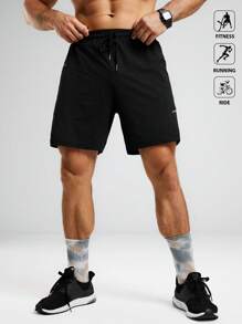 Acti Log Herren Lässig Sport Shorts mit Buchstaben Muster - Schwarz - Übersicht 5