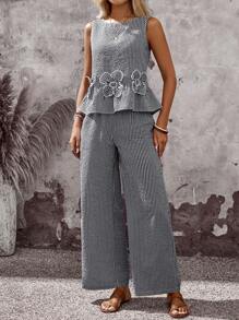 EMERY ROSE Conjunto de dos piezas para mujer, ropa de verano para vacaciones, atuendo para salir de mujer, parte superior para mujer, conjunto de verano con estampado de cuadros para mujer de 2 piezas