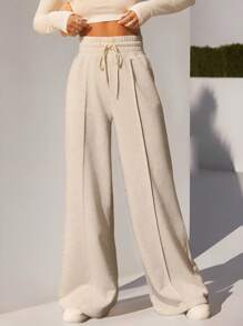 SHEIN EZwear Solid Drawstring Waist Wide Leg Sweatpants Graduation,Back To School Outfits,Graduation,Teacher Outfits For Women,Back To School