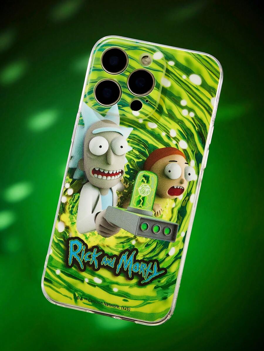 Rick and Morty X SHEIN Fun And Funny Printed Mobile Phone Case - Printed Protective Case Design, Compatible With IPhone, - Green - View 1