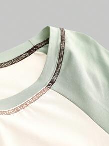 Strawberry Shortcake | ROMWE Women's Letter And Cartoon Pattern Colorblock Fitted Short Sleeve T-Shirt - Apricot - View 4