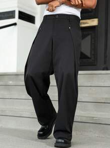 Manfinity EMRG Rivet Patched Young Street-Style Men Pants , Men S Wide Leg Pants - Black - View 2