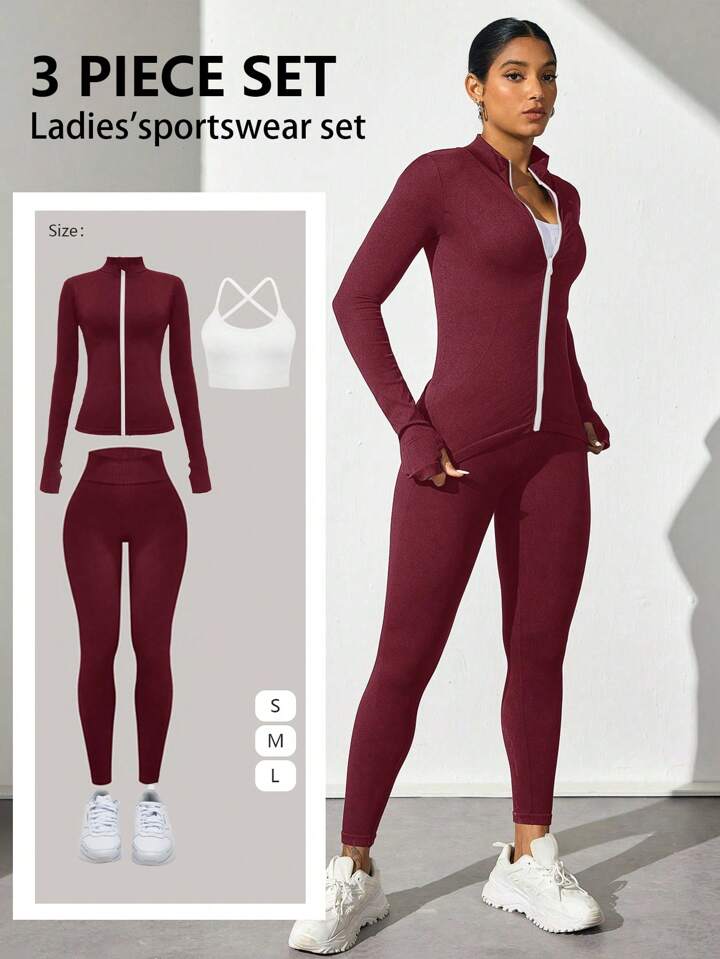 SHEIN Sport Studio 女性用ジップ前長袖トップ、タンクトップと