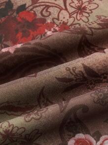 SHEIN x PRISCILA & JIMENA ROMWE PUNK 頹廢搖滾花和佩斯利圖案木耳邊網紗覆蓋魚尾短裙