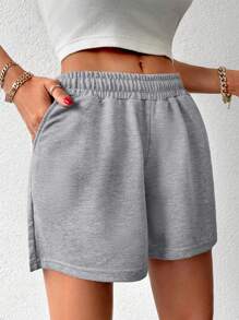 EURMUSE Solid Elastic Waist Track Shorts