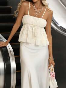 Siren Gaze 女士夏季简约纯色吊带背心 - 杏色 - 查看 4