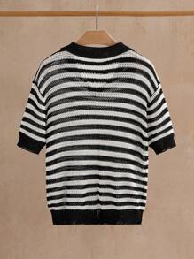 Manfinity VCAY Lässiges, gestreiftes Herren-Strickoberteil mit Polokragen und kurzen Ärmeln, geeignet für den Sommer