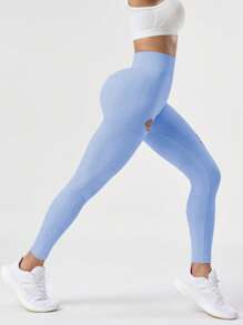 SHEIN Sports 1 pieza Leggings básicos de 7/8 marino con perforaciones que absorben la humedad, pantalones de yoga deportivos
