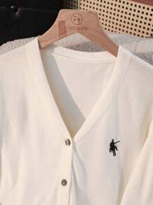 SHEIN Cardigan casual con motivo a cavallo, monopetto, a maniche lunghe, da donna