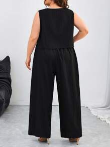 SHEIN CURVE+ Conjunto informal de talla grande para vacaciones, temporada de graduación, vuelta al colegio de chaleco blazer + pantalones / camisetas gráficas