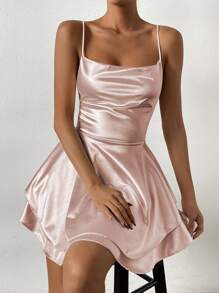 Chiquease Women's V-Neck Spaghetti Strap Swing Dress Mini Short Women Outfit