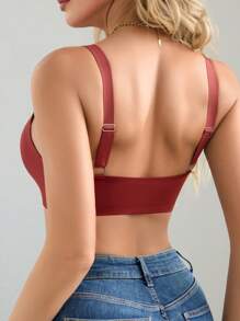 NudeFit 1pc Seamless Minimalist Wavy Edge Solid Color No Underwire Push Up Full Coverage Women Bra - Rose Red - View 2