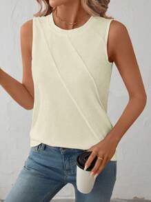 EMERY ROSE Top de punto sin mangas de cuello redondo casual para mujer, para primavera/verano