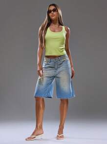 MUSERA Ribbed Scoop Neck Tank Top Spring, Summer, Streetwear, Y2k, Cool Girl,City Muse Fall Back To School - Yellow - View 5