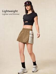OutZeal Celana Pendek Wanita untuk Aktivitas Luar Ruangan Musim Panas, Hiking, Berkemah, Tahan Air, Ringan, Bahan Nilon, Desain Blok Warna - Coklat - View 3