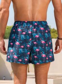 Manfinity Swimmode Plus Size Men's Tropical Print Beach Shorts Flamingo Men Swim Trunks Pink Flamingo Swim Shorts Men