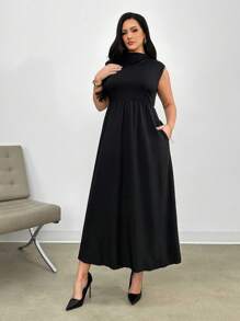 SHEIN Privé Vestido De Talla Grande Con Cuello Alto - Negro - Ver 3