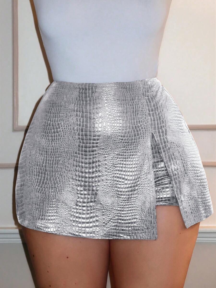 Glamine Quần short gợi cảm Y2K dành cho nữ, Lễ hội âm nhạc, Tiệc tùng, Trang phục dự tiệc mùa hè Y2K dành cho nữ - Bạc - Xem 1