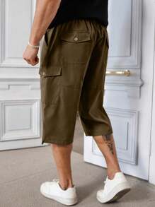 Manfinity Homme Plus Size Men's Casual Khaki Cargo Capri Pants - Mocha Brown - View 2