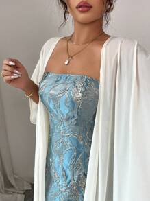 Elenzga 2025春夏奢华极简主义露肩蓝色连衣裙配白色披肩 - 彩色 - 查看 3