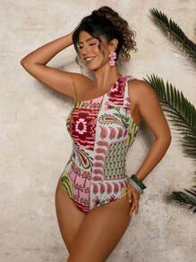 Travachic Plus Size Tropical Print One-Piece Swimsuit, Vacation Beach Style Beach Outfits For Woman Swim Suit Plus Size Plus Size Bikini Tummy Control Swimsuit Push Up Bathing Suit One Piece Swimsuit Red White And Blue Summer Outfits For Women Vacation 4th Of July Country Concert Outfit Boho Vacation Outfits Teacher Outfits For Women Country Outfits Women Beach Clothes Club European Summer