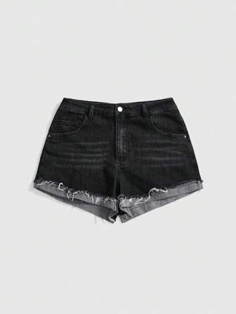 Grunge Punk Short en jean délavé vintage haute élasticité et polyvalent grande taille