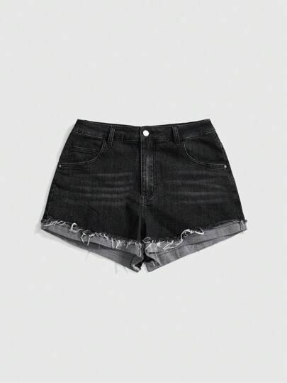 Grunge Punk Plus Size High Elasticity Distressed Vintage Versatile Denim Shorts