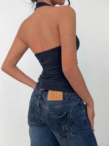 Zavorell 亲肤U领细肩带，复古性感修身露背无袖运动瑜伽上衣，春夏新款女士弹力紧身细肩带露脐吊带露背上衣