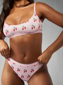 Missguided x Playboy Conjunto de sujetador estilo bralette y calzón de corte alto con estampado de cerezas para ropa de descanso y dormir, esenciales cómodos de uso diario para verano y primavera - Multicolor - Ver 5