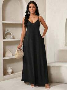 SHEIN Lady 女士波西米亚风露背连衣裙 女士宽松长裙 女士连衣裙 宽松露肩 生日和活动连衣裙/节日连衣裙 度假服装 波西米亚风/波西米亚风女装 吊带上衣 非洲女装 女士连衣裙 夏季热带女装 新品 女士连衣裙 沙滩裙 复活节连衣裙/女士复活节连衣裙/女士复活节服装 - 黑色 - 查看 7