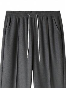 Manfinity Homme 2-częściowy męski swobodny zestaw dzianinowy z gofrowanym splotem: koszula z krótkim rękawem i kołnierzykiem zapinana na suwak oraz spodnie ze ściągaczem - czarny, mieszanka poliestru, odpowiedni do noszenia na co dzień wiosną/latem - Ciemnoszary - Zobacz 7